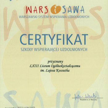 certyfikat wspierania uzdolnionych